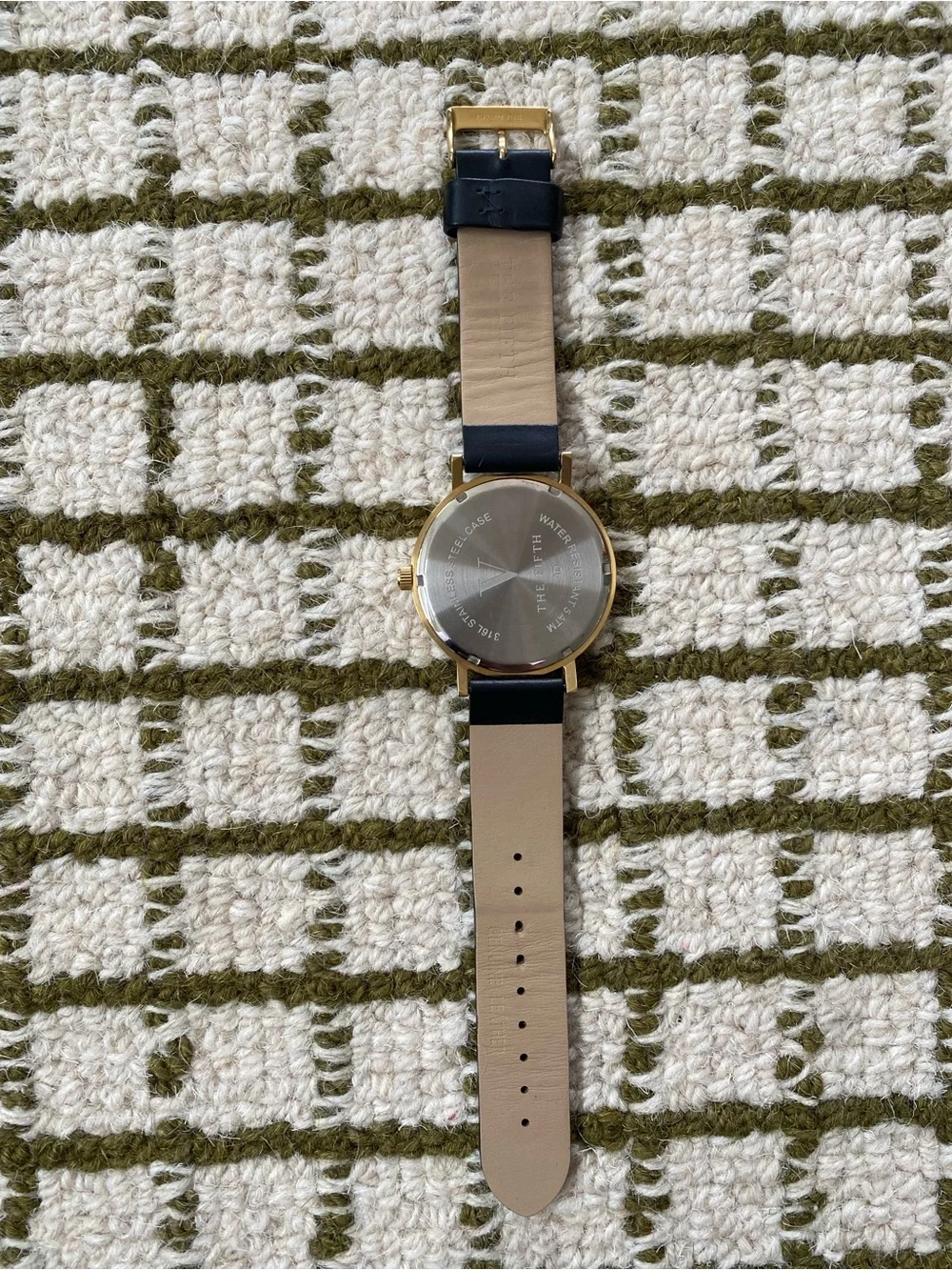 The Fifth Unisex Black Leather Strap Watch with Gold Face